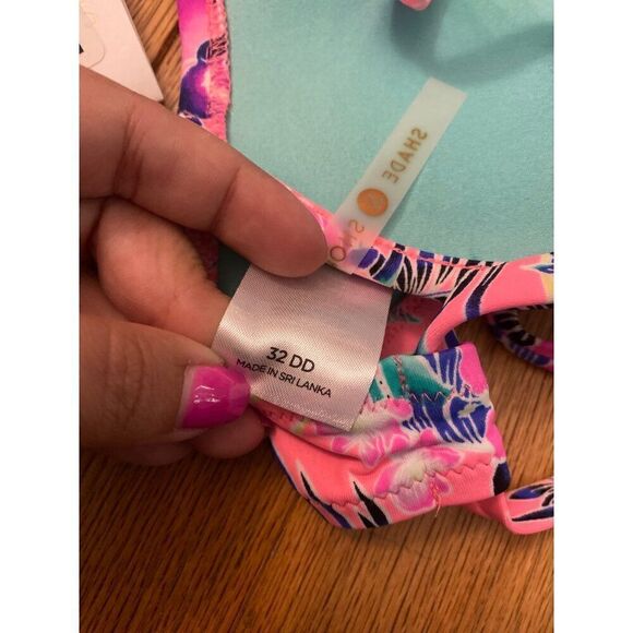 NWT Shade Shore womens Tropical Print pink strappy back Bikini Top size 32DD - Picture 5 of 6